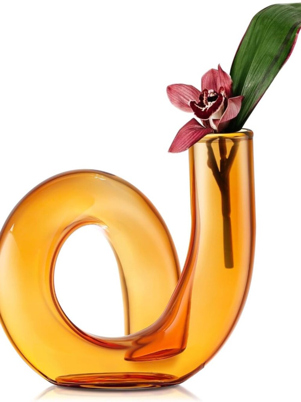 Handmade Small Amber Glass Flower Vase | Decorative Geometric Bud Holder